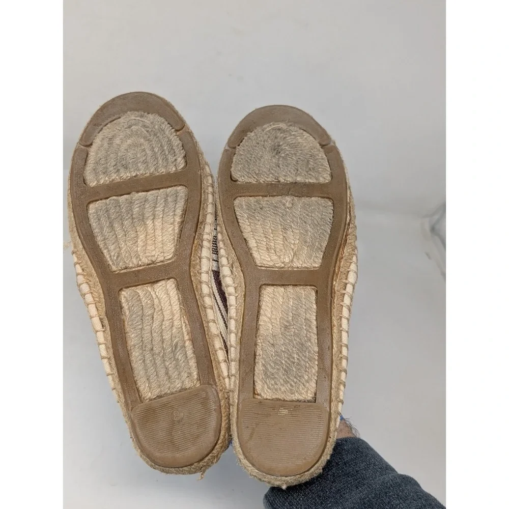 Tory Burch Awning Beige Plum Elastic Stripe Espadrille‎ Flats Beach Women's Sz 8